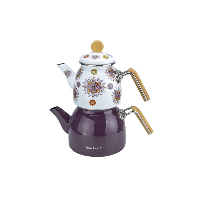 Bambum Unique Bambu Kulplu Emaye Çaydanlık Takımı Mor