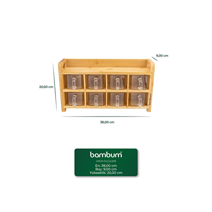Bambum Tier Bambu Cam 8'li Baharatlık Seti