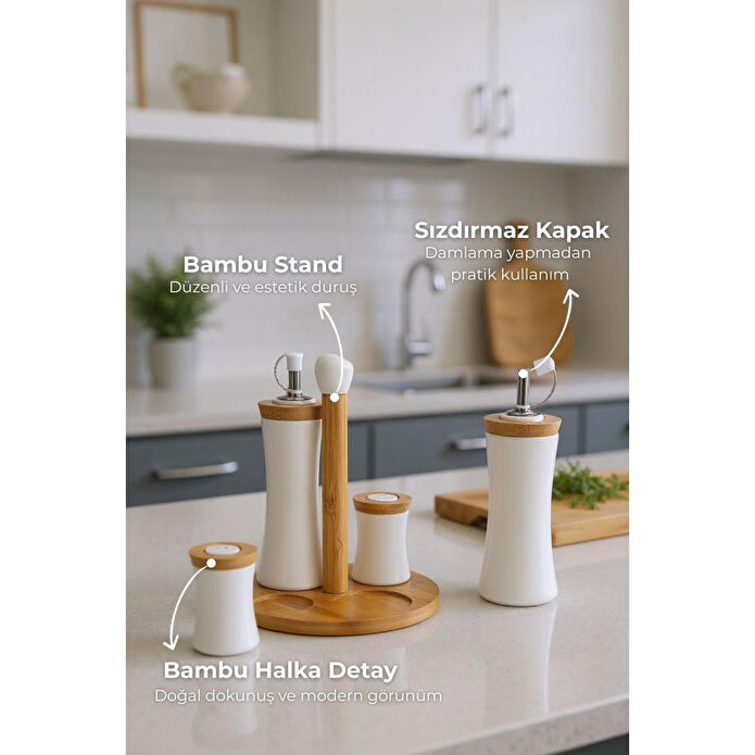 Bambum Fiago Bambu Standlı Yağlık Sirkelik Tuzluk Ve Biberlik