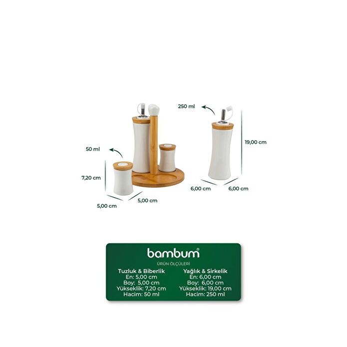 Bambum Fiago Bambu Standlı Yağlık Sirkelik Tuzluk Ve Biberlik