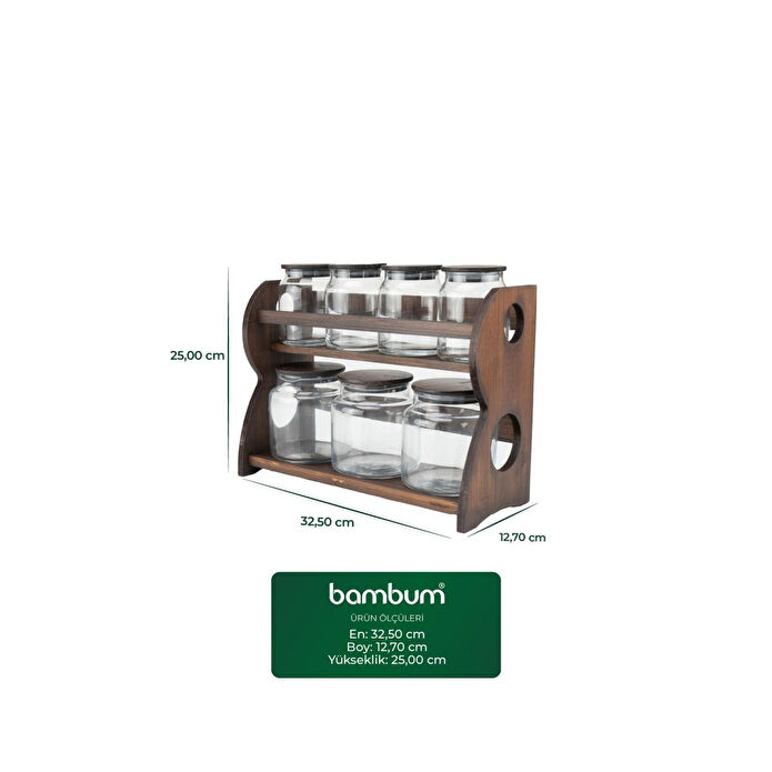 Bambum Nero - Bench - 8 Parça 2 Katlı Standlı Baharatlık Seti