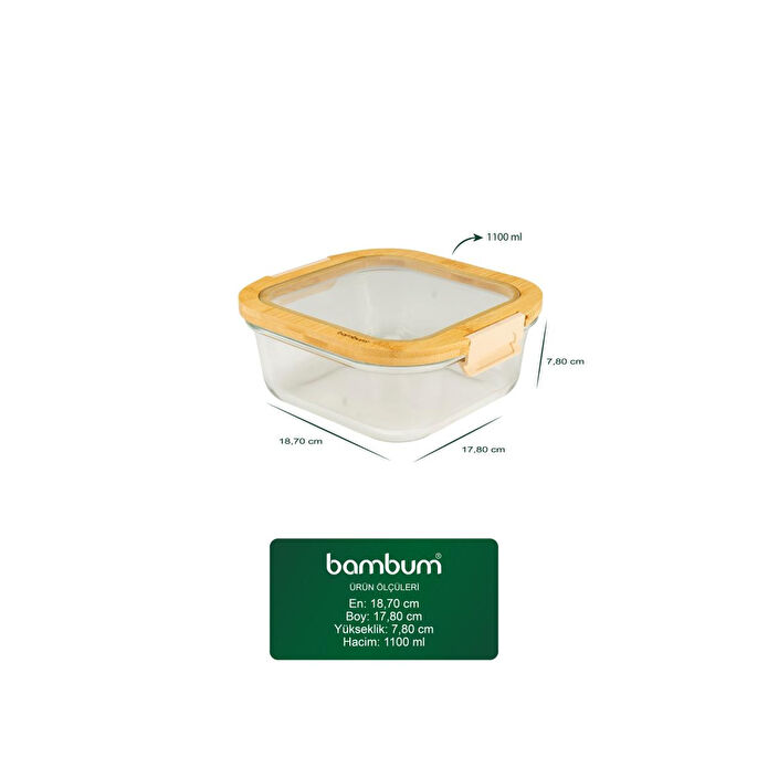 Bambum Poira Cam Kapaklı Kilitli Cam Saklama Kabı 1100 Ml