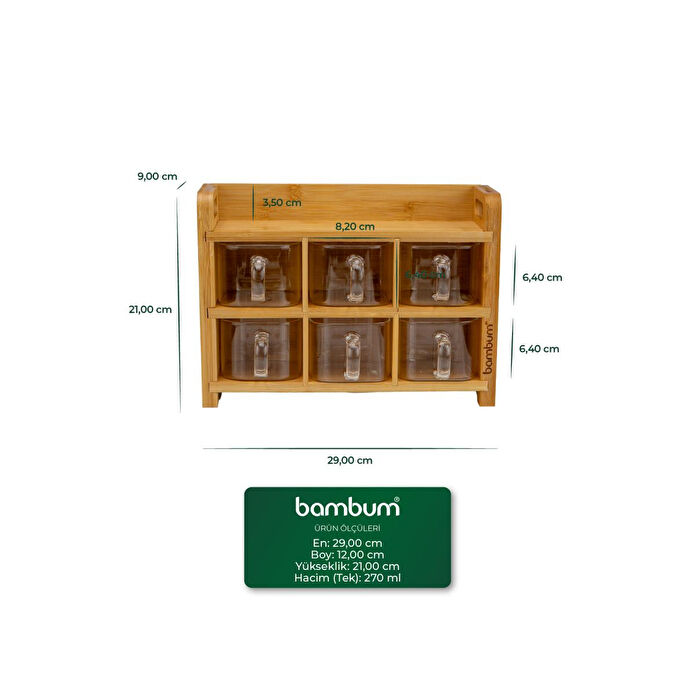 Bambum Tier Bambu Cam 6'lı Baharatlık Seti