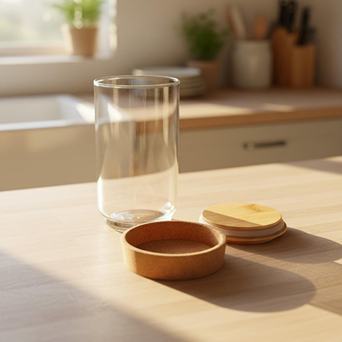Bambum Corki Mantar Altlıklı Cam Saklama Kabı 950ml