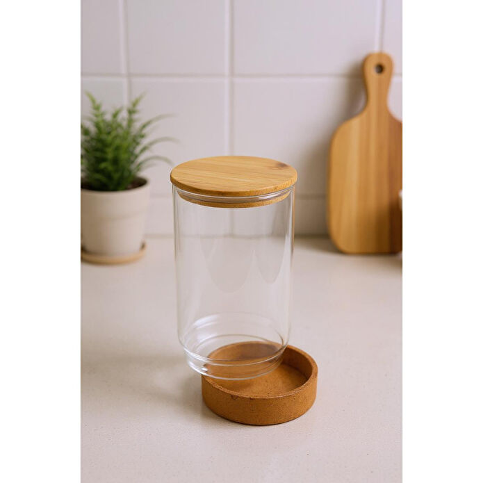 Bambum Corki Mantar Altlıklı Cam Saklama Kabı 170ml