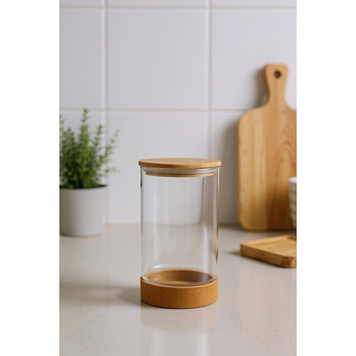 Bambum Corki Mantar Altlıklı Cam Saklama Kabı 170ml