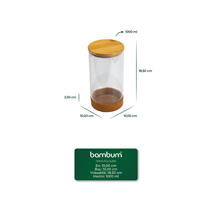 Bambum Corki Mantar Altlıklı Cam Saklama Kabı 170ml