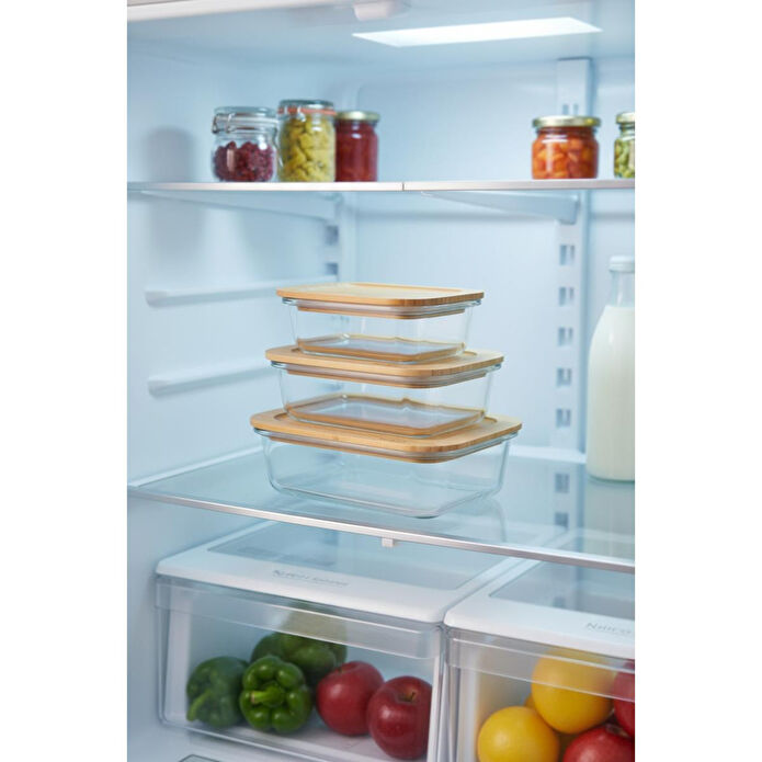 Bambum Lavi Dikdörtgen 3'lü Set Bambu Saklama Kapları