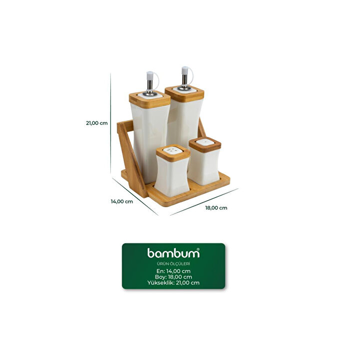Bambum Shaggy Bambu Standlı Yağlık Sirkelik Tuzluk Ve Biberlik