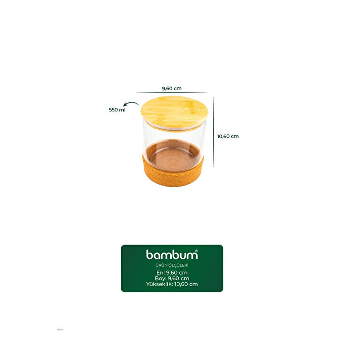 Bambum Corki - Mantar Altlıklı Cam Saklama Kabı 650 Ml