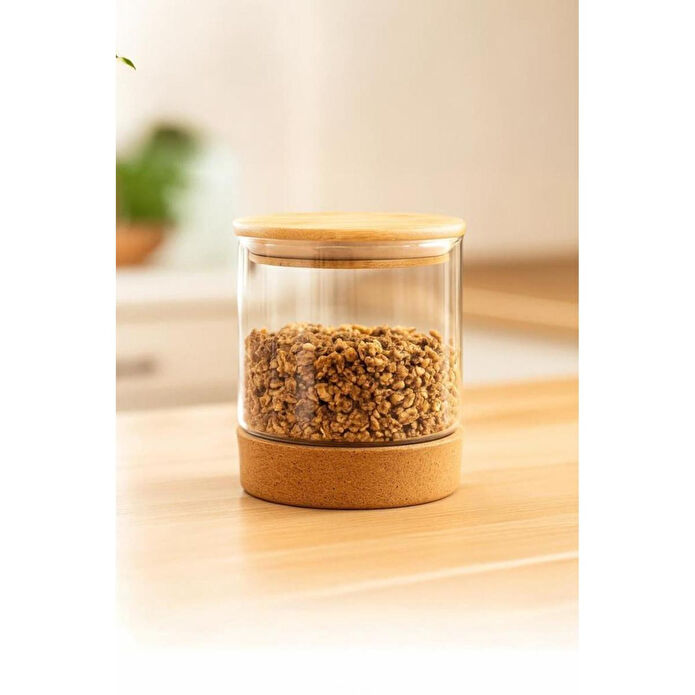 Bambum Corki - Mantar Altlıklı Cam Saklama Kabı 650 Ml
