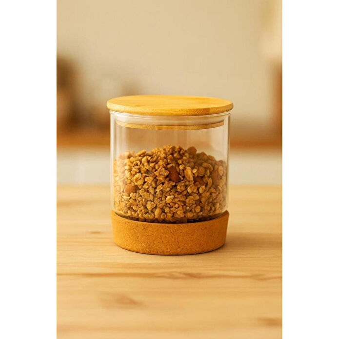 Bambum Corki - Mantar Altlıklı Cam Saklama Kabı 650 Ml