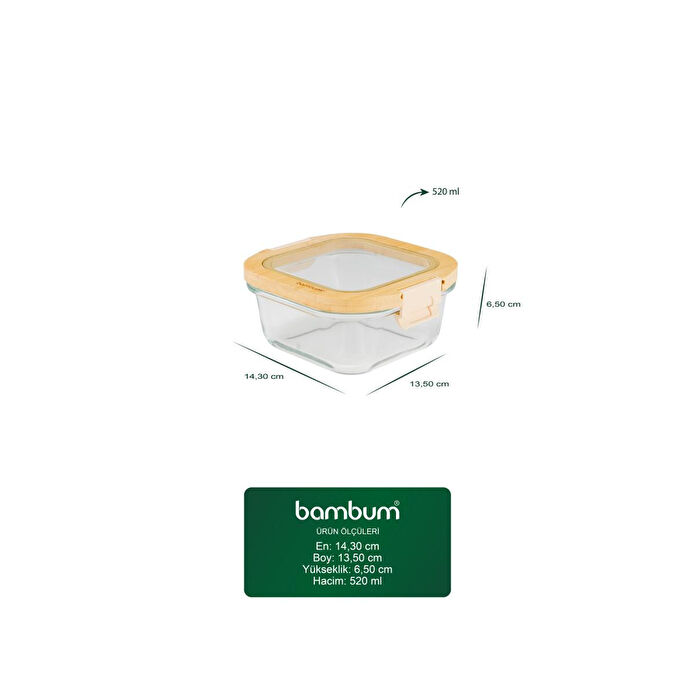 Bambum Poira Cam Kapaklı Kilitli Cam Saklama Kabı 520 Ml