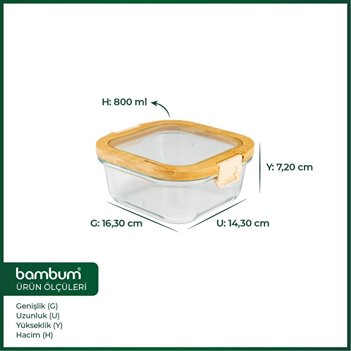 Bambum Poira Cam Kapaklı Kilitli Cam Saklama Kabı 800 Ml