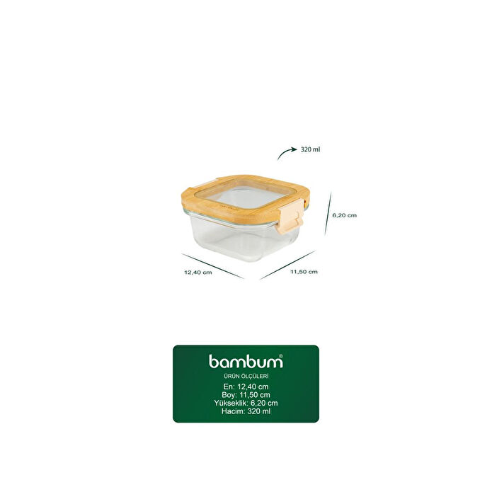 Bambum Poira Cam Kapaklı Kilitli Cam Saklama Kabı 320 Ml