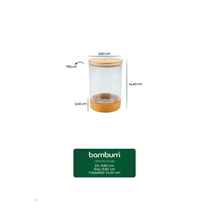 Bambum Corki - Mantar Altlıklı Cam Saklama Kabı 130ml