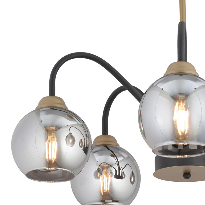 Apliqa Ulrika 5'li Siyah Eskitme Füme Camlı Modern Mutfak Yatak Odası Salon Avize