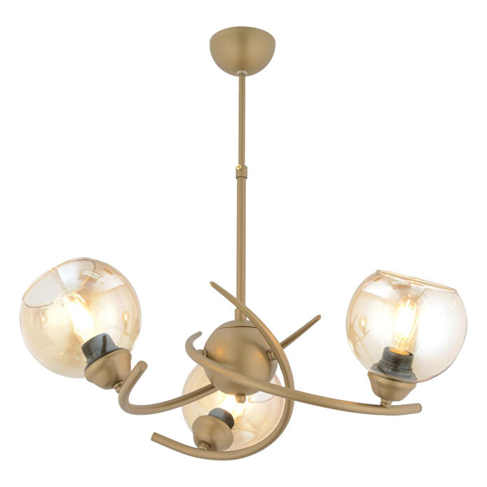 Apliqa Pireal 3'lü Yuvarlak Eskitme Bal Camlı Modern Oturma Odası Salon Avize