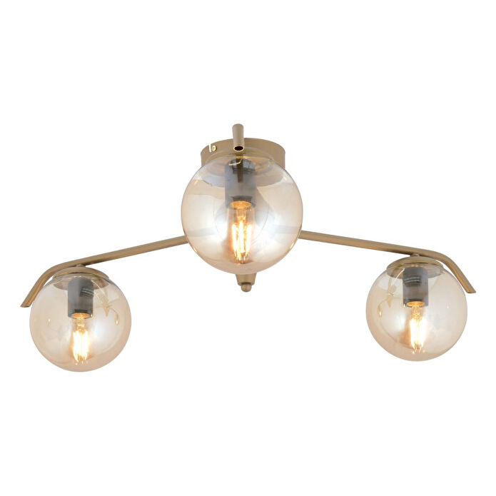 Apliqa Diaspor 3'lü Yuvarlak Eskitme Bal Camlı Modern Plafonyer Genç Odası Yatak Odası Retro Salon Avize