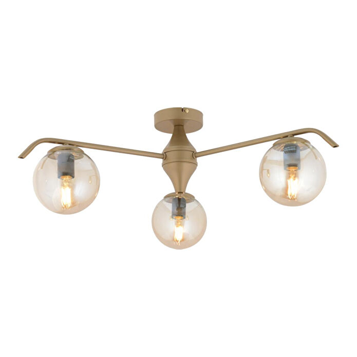 Apliqa Diaspor 3'lü Yuvarlak Eskitme Bal Camlı Modern Plafonyer Genç Odası Yatak Odası Retro Salon Avize