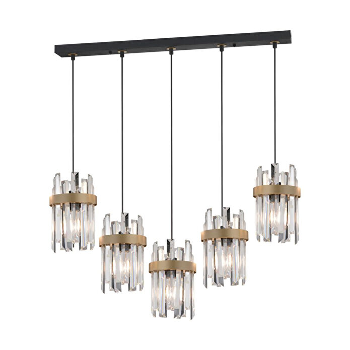 Apliqa Apatit 5'li Sıralı Siyah Eskitme Kristal Taşlı Modern Koridor Yatak Odası Salon Kristalli Avize