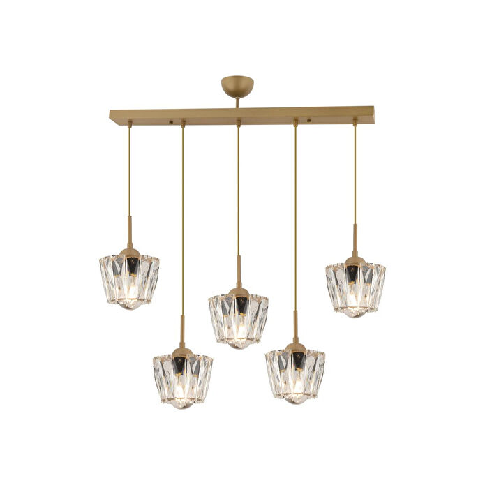 Apliqa Fernando 5 Li Sıralı Eskitme Kristal Taşlı Salon Avize