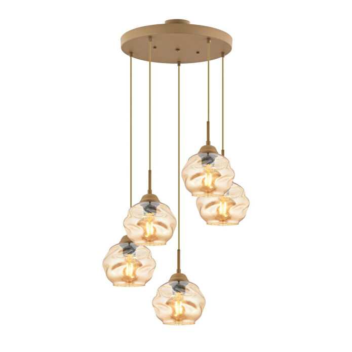 Apliqa Darko 5li Yuvarlak Eskitme Modern Sarkıt Oturma Odası Salon Sarkıt Avize