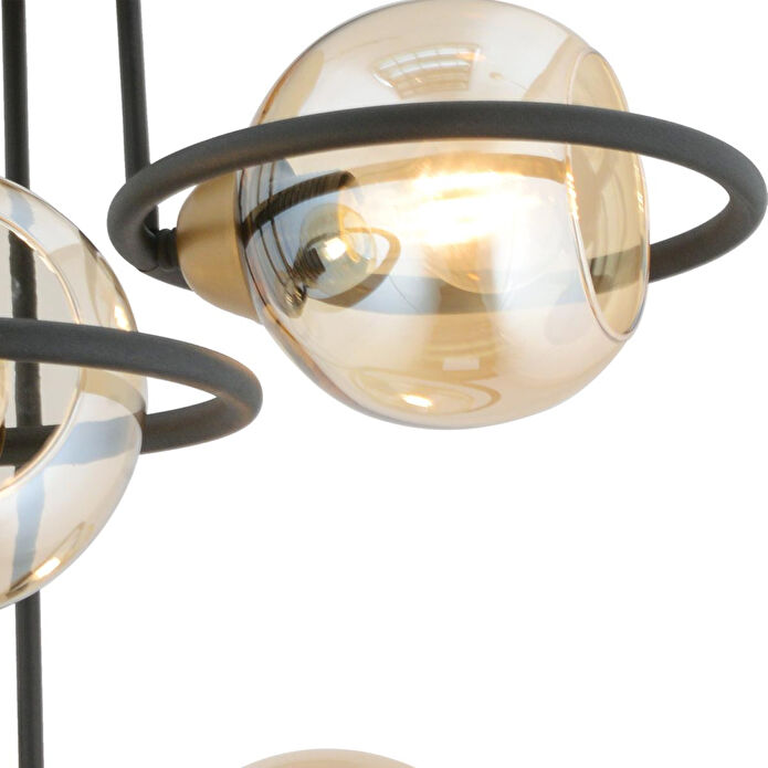 Apliqa Becca 4'lü Siyah Eskitme Bal Camlı Top Avize Modern Oturma Odası Salon Avize