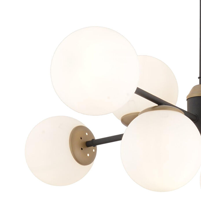 Apliqa Beria 8'li Sıralı Eskitme Beyaz Camlı Modern Oturma Odası Salon Avize