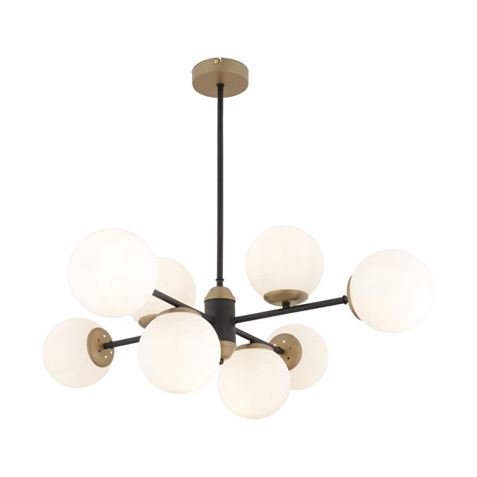 Apliqa Beria 8'li Sıralı Eskitme Beyaz Camlı Modern Oturma Odası Salon Avize