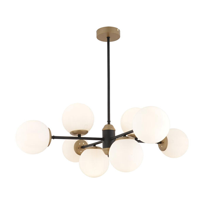 Apliqa Beria 8'li Sıralı Eskitme Beyaz Camlı Modern Oturma Odası Salon Avize