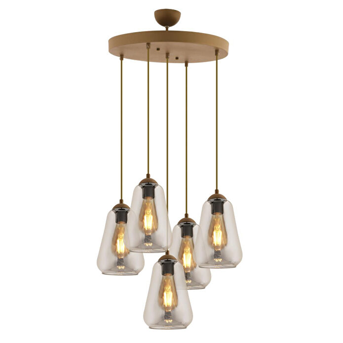 Apliqa Rita 5'li Yuvarlak Eskitme Füme Camlı Modern Salon Sarkıt Avize