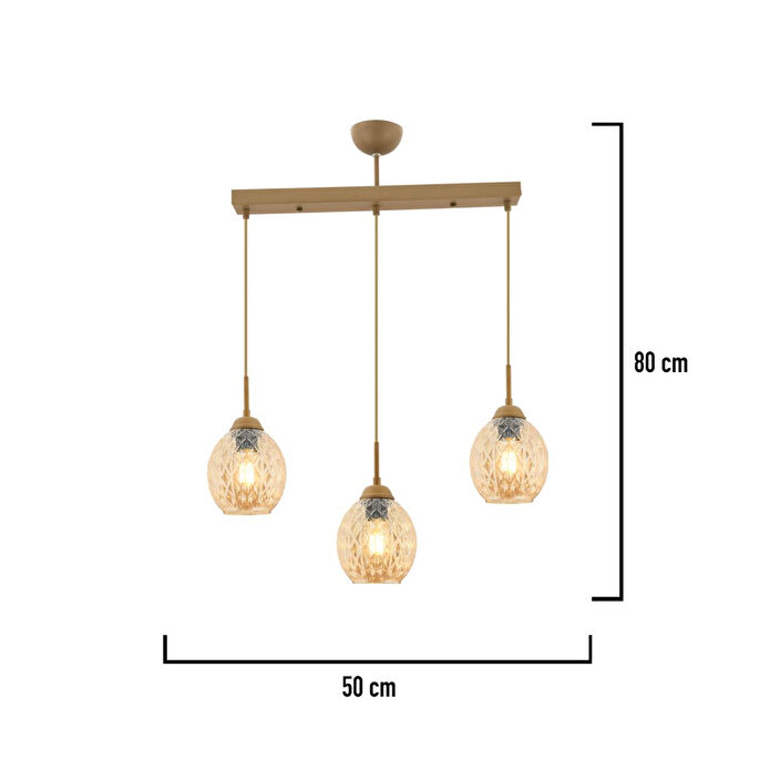 Apliqa Nino 3lü Sıralı Eskitme Modern Sarkıt Oturma Odası Salon Sarkıt Avize