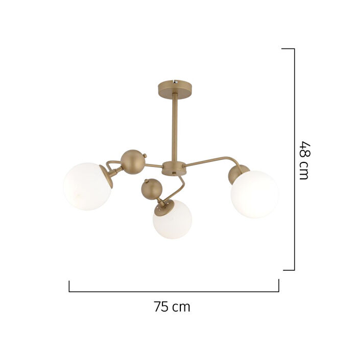 Apliqa Florit 3'lü Eskitme Beyaz Camlı Modern Mutfak Yatak Odası Salon Avize