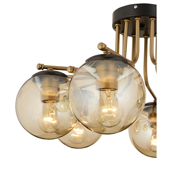 Apliqa Edin 6lı Siyah Eskitme Bal Camlı Modern Genç Odası Yatak Odası Salon Avize