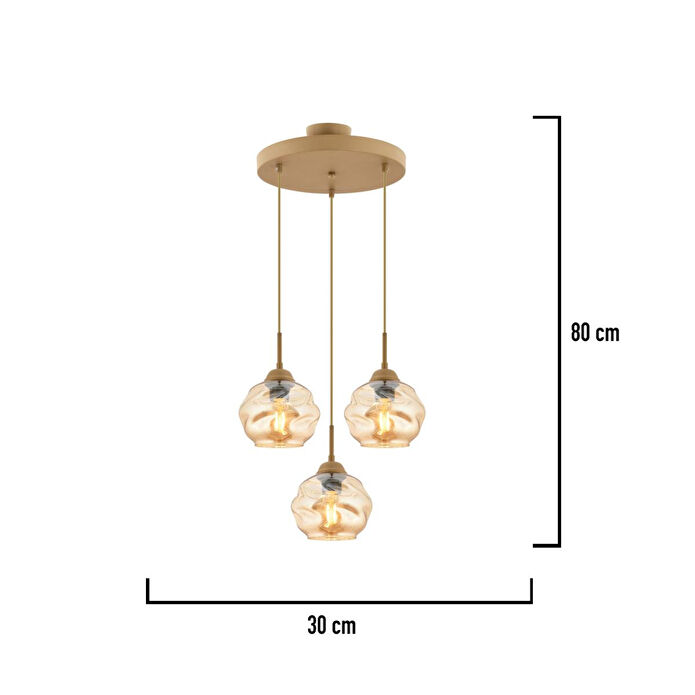 Apliqa Darko 3lü Yuvarlak Eskitme Modern Sarkıt Oturma Odası Salon Sarkıt Avize