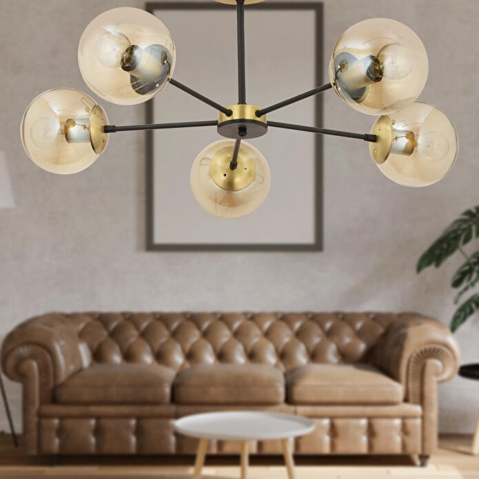 Apliqa Nide 5li Siyah Eskitme Bal Camlı Modern Genç Odası Yatak Odası Retro Salon Avize