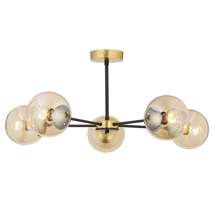 Apliqa Nide 5li Siyah Eskitme Bal Camlı Modern Genç Odası Yatak Odası Retro Salon Avize