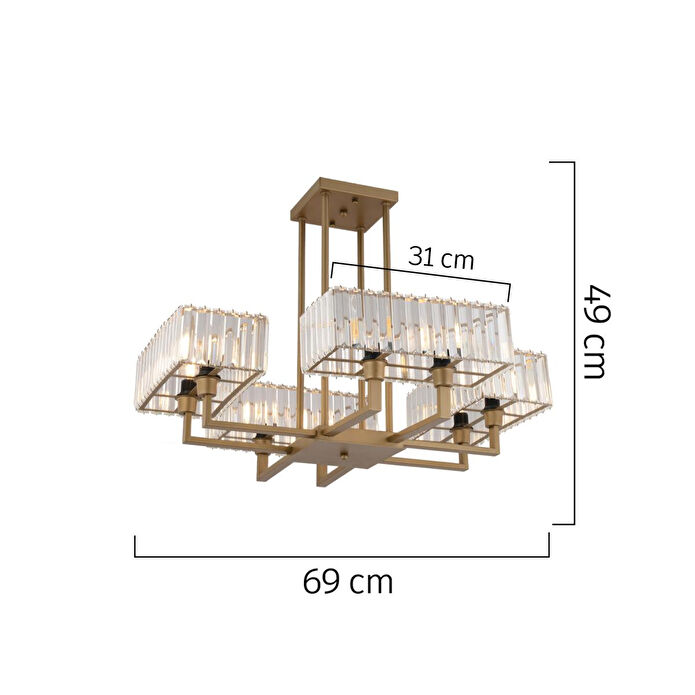 Apliqa Brambles 8'li Eskitme Kristalli Taşlı Modern Tasarım Kristal Salon Avize