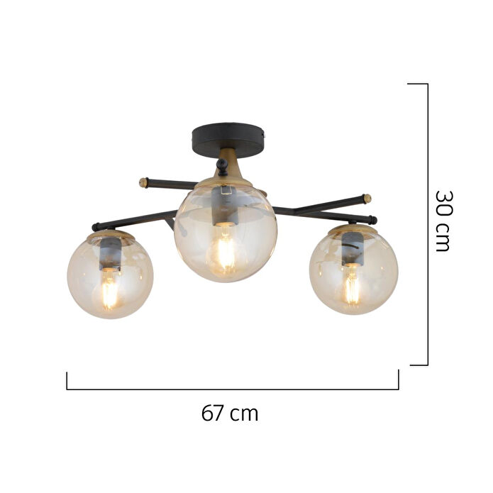 Apliqa Peyda 3'lü Siyah Eskitme Bal Camlı Modern Koridor Yatak Odası Salon Avize