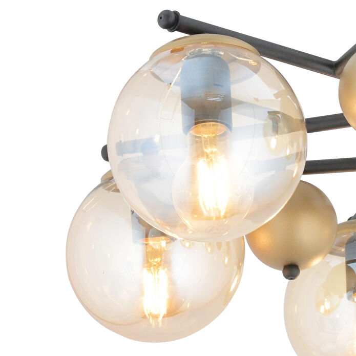 Apliqa Peyda 6'lı Siyah Eskitme Bal Camlı Modern Koridor Yatak Odası Salon Avize