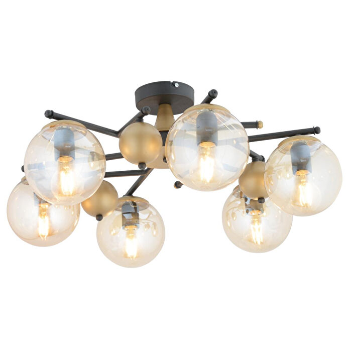 Apliqa Peyda 6'lı Siyah Eskitme Bal Camlı Modern Koridor Yatak Odası Salon Avize