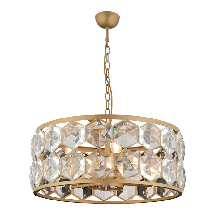 Apliqa Roman 5'li Yuvarlak Eskitme Kristalli Taşlı Modern Tasarım Kristal Salon Avize