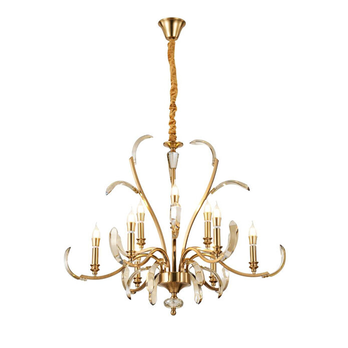 Apliqa Ronja 9'lu Bakır Eskitme Kristal Taşlı Avangart Salon Avize