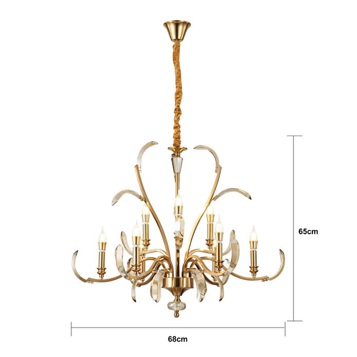 Apliqa Ronja 9'lu Bakır Eskitme Kristal Taşlı Avangart Salon Avize