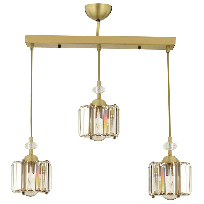 Apliqa Bonita Eskitme 3 Lü Sıralı Kristalli Taşlı Modern Tasarım Kristal Salon Sarkıt Avize