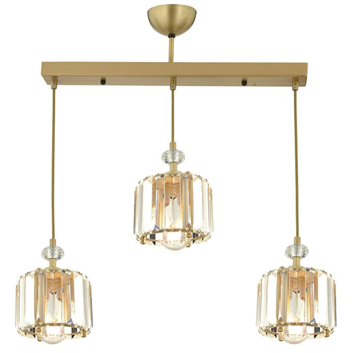 Apliqa Bonita Eskitme 3 Lü Sıralı Kristalli Taşlı Modern Tasarım Kristal Salon Sarkıt Avize