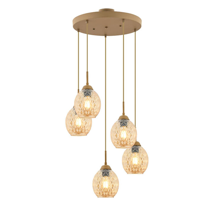 Apliqa Nino 5li Yuvarlak Eskitme Modern Sarkıt Oturma Odası Salon Sarkıt Avize