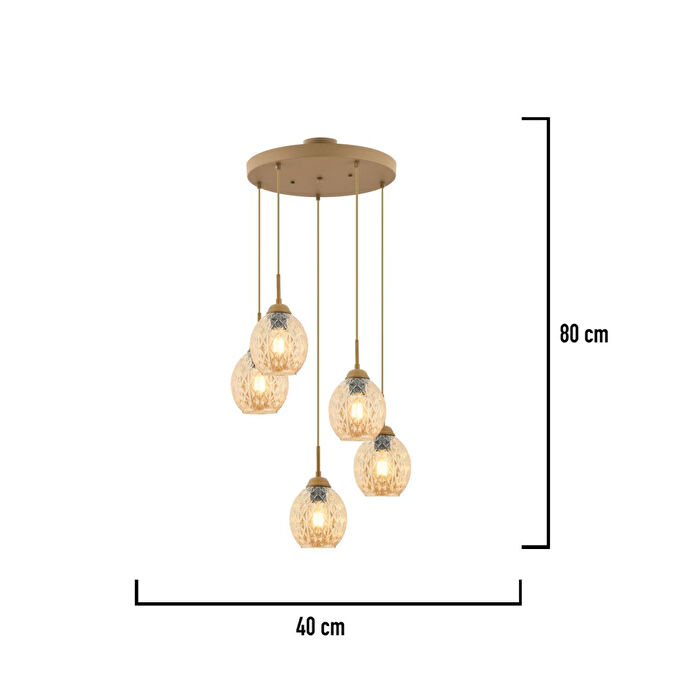 Apliqa Nino 5li Yuvarlak Eskitme Modern Sarkıt Oturma Odası Salon Sarkıt Avize