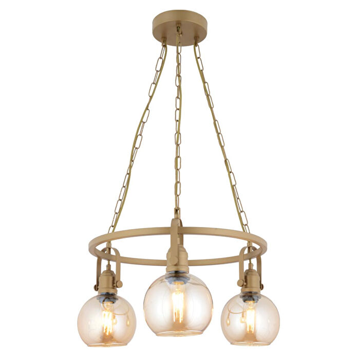 Apliqa Cherish 3'lü Yuvarlak Eskitme Bal Camlı Modern Oturma Odası Salon Avize